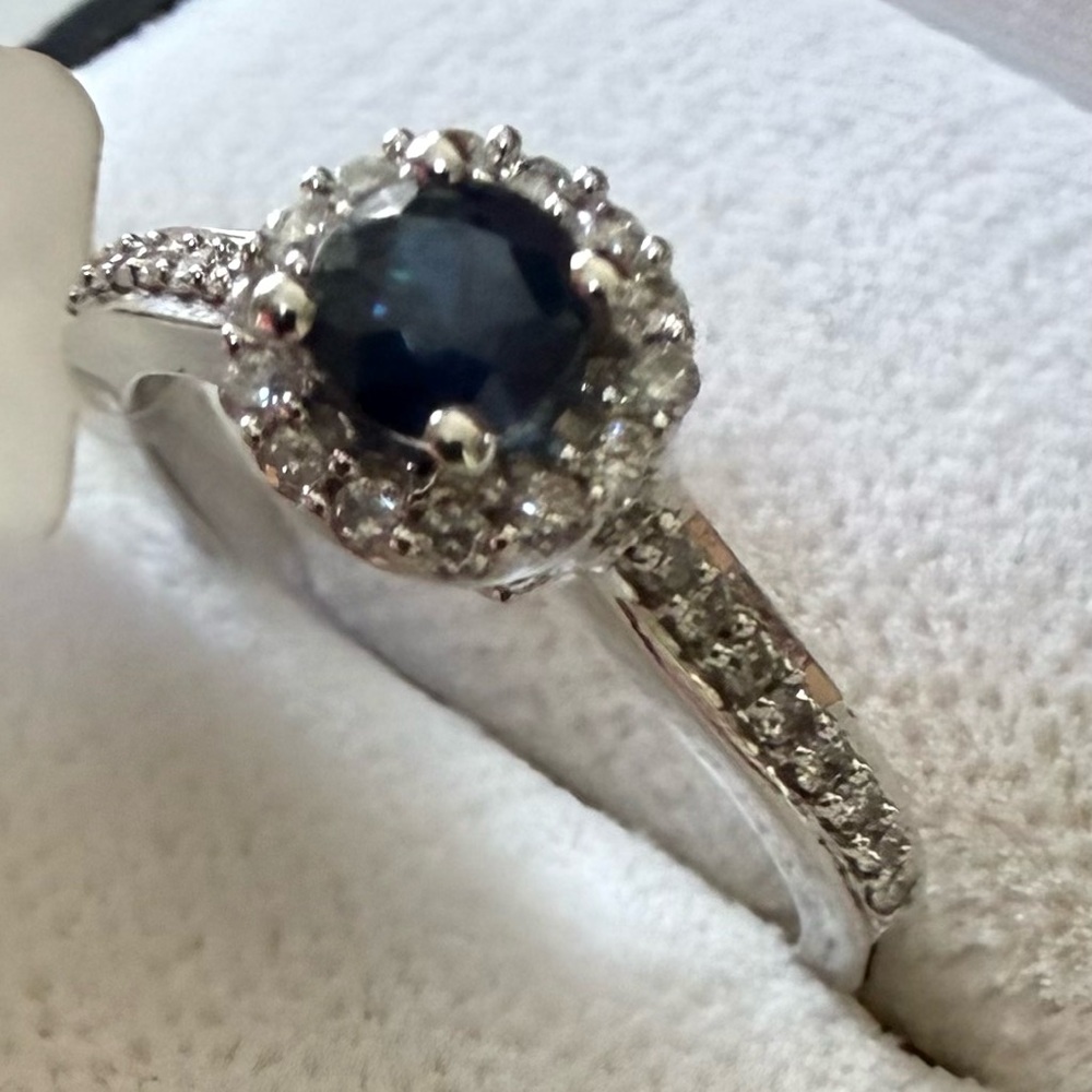 NWT 14K 14KT White Gold & Sapphire Ring Size 6.5 Tagged $1875 - Picture 2 of 6